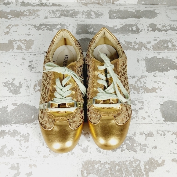 Guess W.G. Pearson Lace Up Metallic Gold Lace Up Athleisure Sneakers M553 - Picture 4 of 8